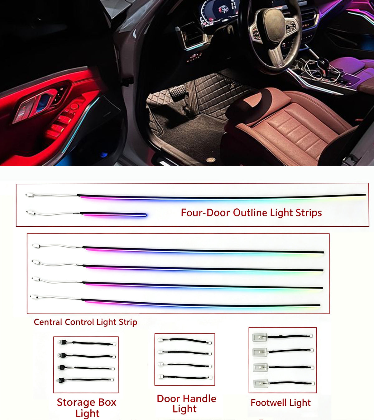 Universal 256-Color Car Ambient Lighting Kit – Door Warning Package